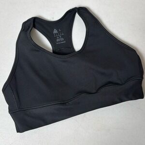 Reebok Sports Bra Black Medium Support Workout Gym‎ Fitness Athletic Top